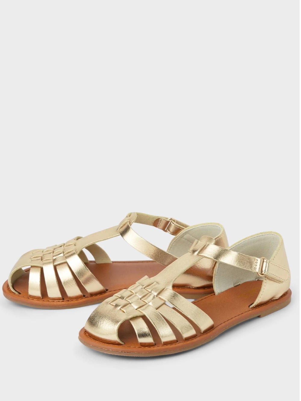 NWT Girls' Metallic Gold Fisherman-Style Sandals with Ankle Strap